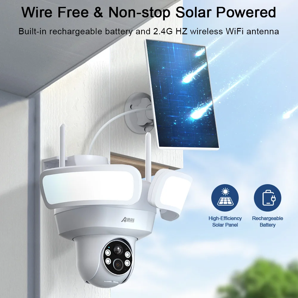 ANRAN 2K PTZ Caméra Surveillance WiFi Exterieur Sans Fil Solaire PIR  Détection 