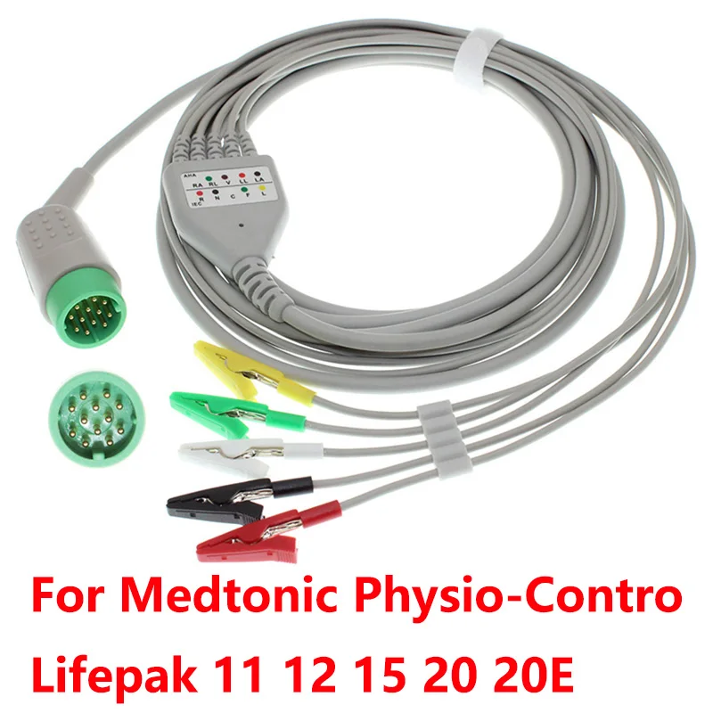 

Compatible Medtronic Patient Monitor 12pin ECG EKG 3/5 Lead One-Piece Cable And Electrode Leadwire Snap/Clip/VET Alligator clip