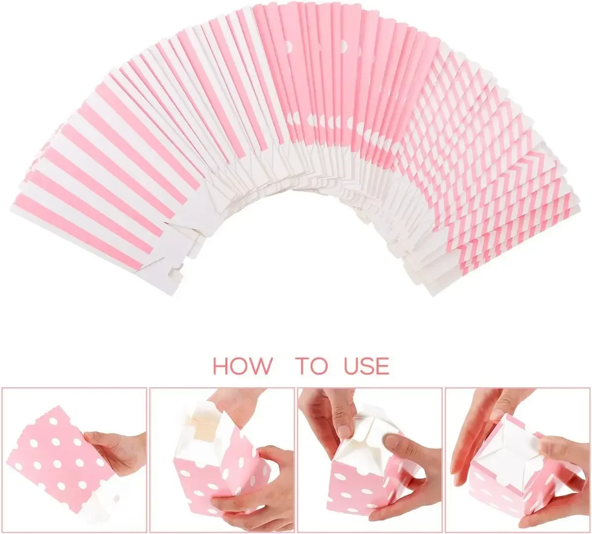 Description Picture 5 of itemNew 6/12/18Pcs Pink Dot Wave Striped Paper Popcorn Box Pop Corn Candy Sanck Favor Bag Xmas Wedding Kid Birthday Party Decoration