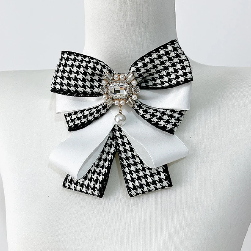 Koreanische Multi-schicht Stoff Bogen Brosche Strass Kristall Hemd Kragen Pins für Frauen Mode Bowknot Schmuck Zubehör