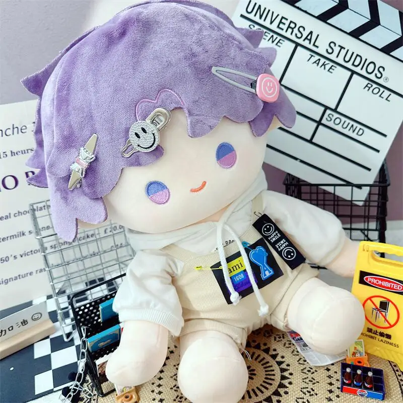 애니메이션 아이돌 인형 옷, 40cm 어깨 스트랩 바지, 흰색 강아지 후디, 세트 귀여운 봉제 인형 옷, 어린이 소녀 팬 선물