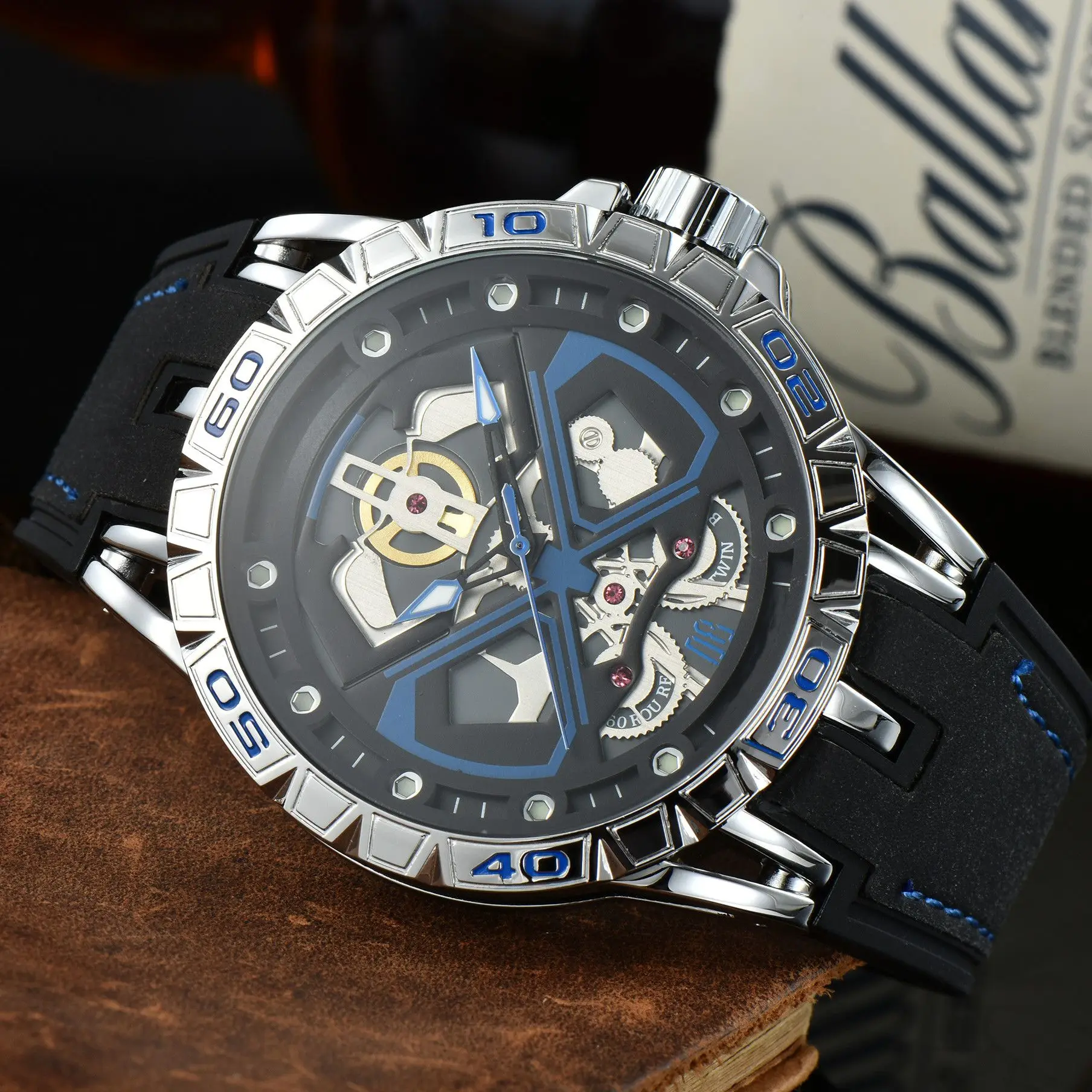 Mix 8 Colors Brand New RJ Luxury Sport Quartz Bell Multifunction Watch Business Leather Man Calendar Round Wristwatch