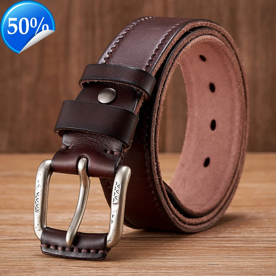 

3.8CM Real Cowskin Genuine Leather Belts Male Belt For Jeans Luxury Classical Designer Men Strap Vintage Pin Buckle Ceinture