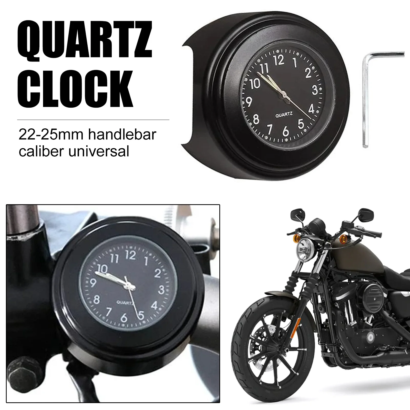 Motorrad-Lenkeruhr, 7/8 wasserdichte Motorrad-Lenkerhalterung, Digitaluhr  und Thermometer Temp. Weiß