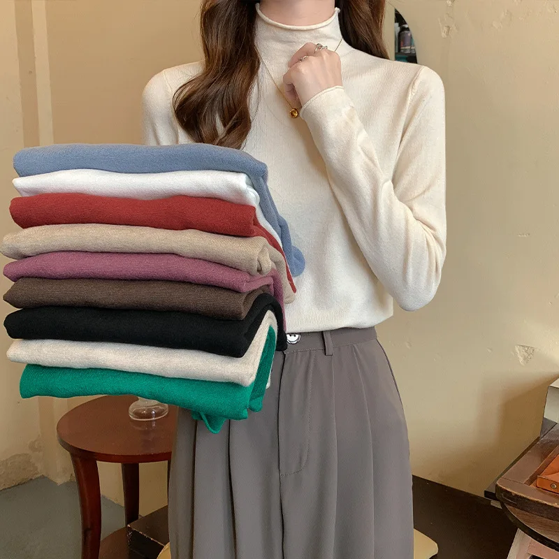 

Knit sweater women's autumn and winter long-sleeved half-high neck slim-fit jacket with mid-neck pullover thin base