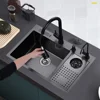 Nano Kitchen Sink 304 Stainless Steel High-Pressure Cup Washer Sink Knife Holder Large Single-Slot Household Cleaning Countertop 2