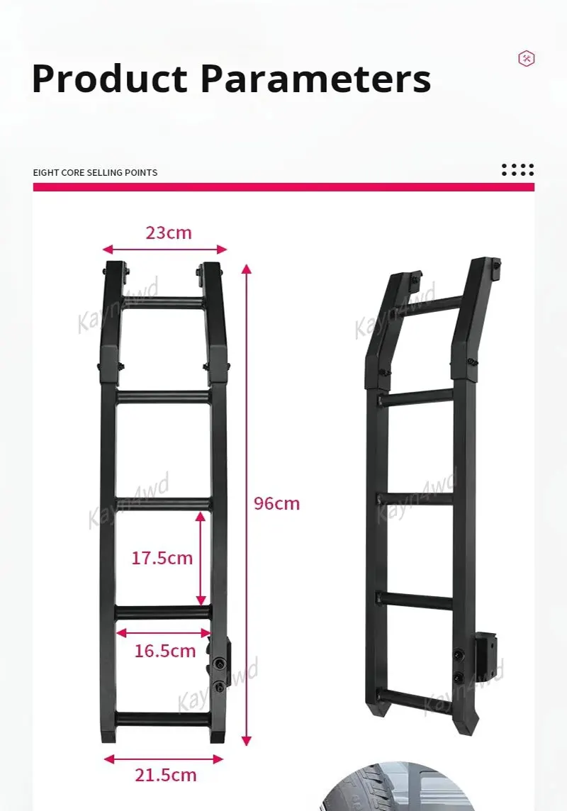 سلم تسلق خلفي من الألومنيوم لسوزوكي جيمني ، ملحقات 4x4 للطرق الوعرة ، رف أمتعة توسيع السقف ، JB64 JB74