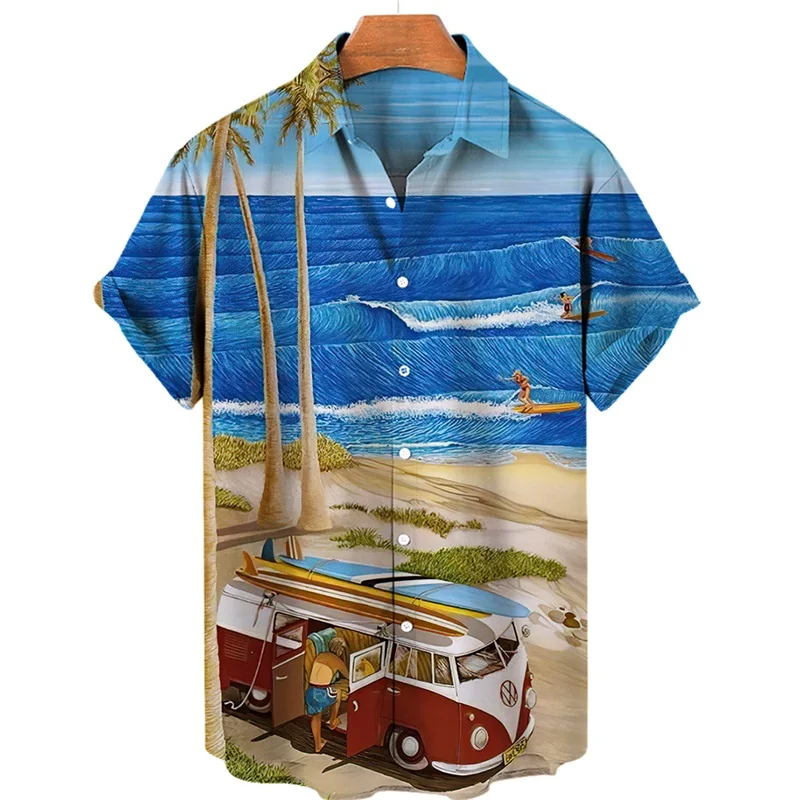 

Summer Hawaiian Shirts For Men 3D Print Seaside Beach Vacation Shirt Tops Short Sleeve Casual Men's Blouse Camisas