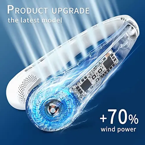 휴대용 목 선풍기, 360 ° 냉각, 휴대용 강풍 선풍기, 속도 조절 가능, 5200mah 충전식 음소거 블레이드리스 목 선풍기 2