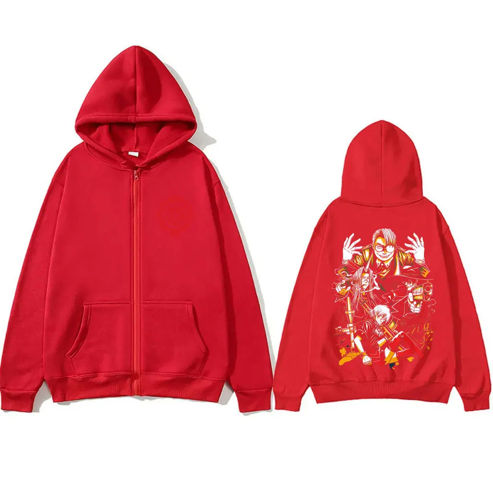 Anime Hellsing Abraham Van Helsing Vampire Alucard Graphic Zipper Hoodie Men Women Cartoon Manga Merch Oversized Zip Up Jacket