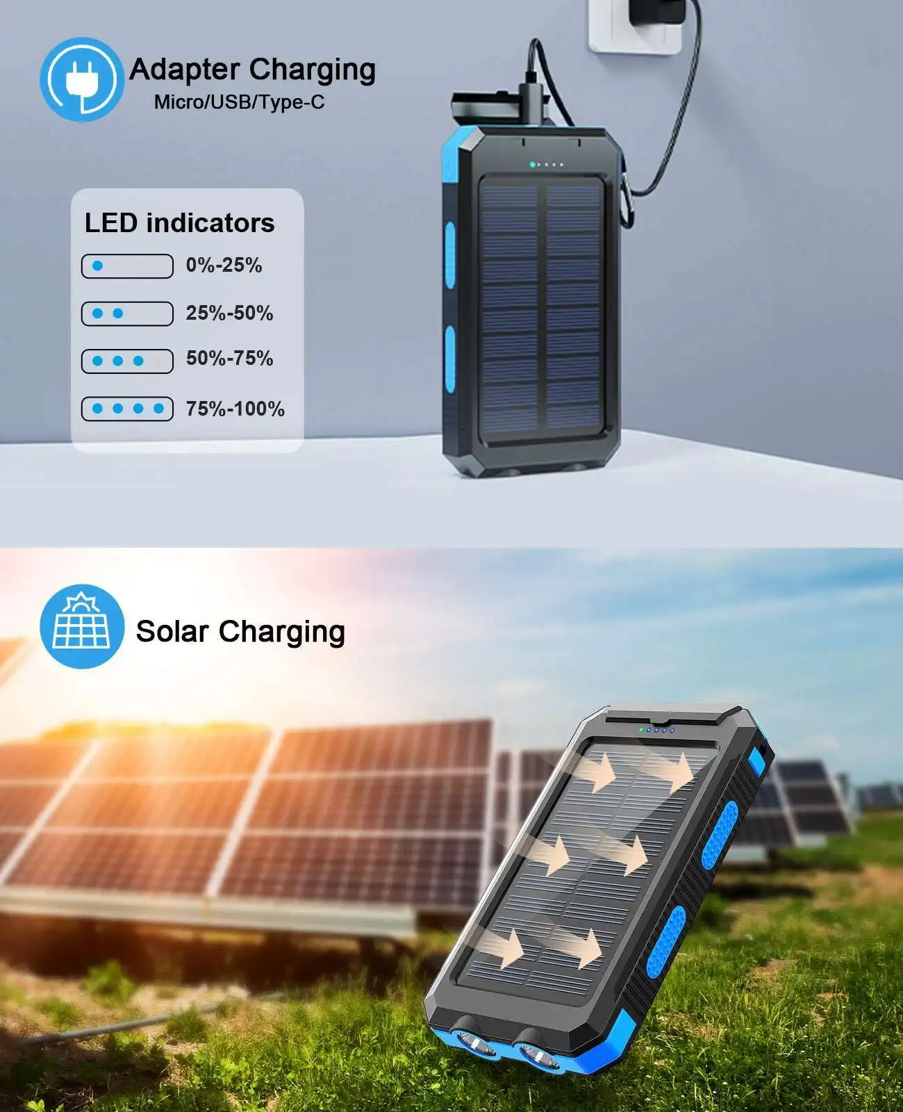 Xilecaly Waterproof Power Bank 20000Mah Dual USB Travel Outdoor Mobile Phone Charger Solar Powerbanks For Camping For iphone 16 3
