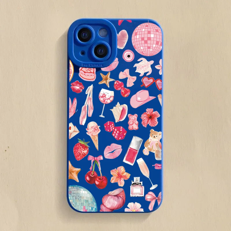 Sparkly Crystal Ball Pink Bow Cherry Pattern Phone Case Cover