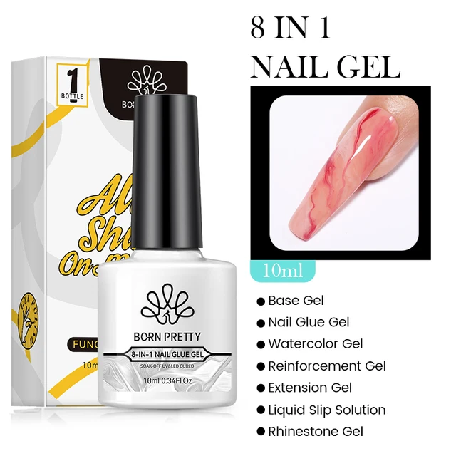 BORN PRETTY 10ml 8-in-1 Nail Glue Coat Rubber Gel Reinforcement Gel for Nails Tools Soak Off UV LED Nail Varnish Function Gel 6