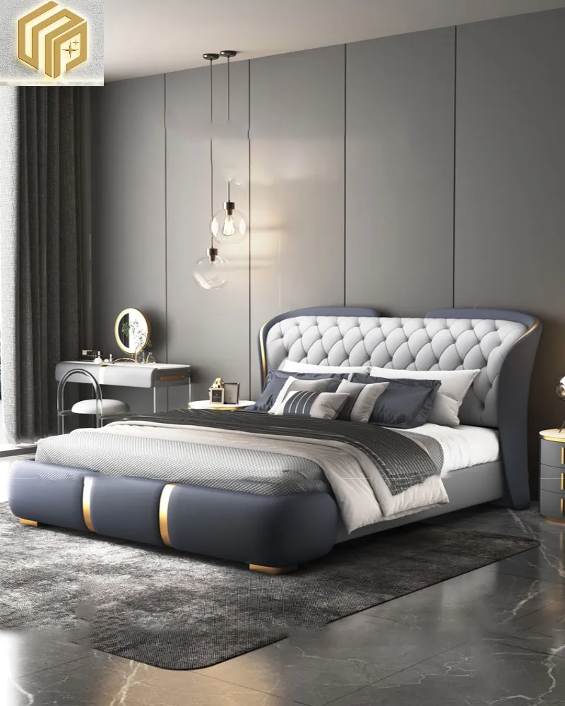 

Новая кожаная кровать в американском стиле, современная спальня, Высококачественная вилла, Главная спальня, дизайнерская Бытовая лампа