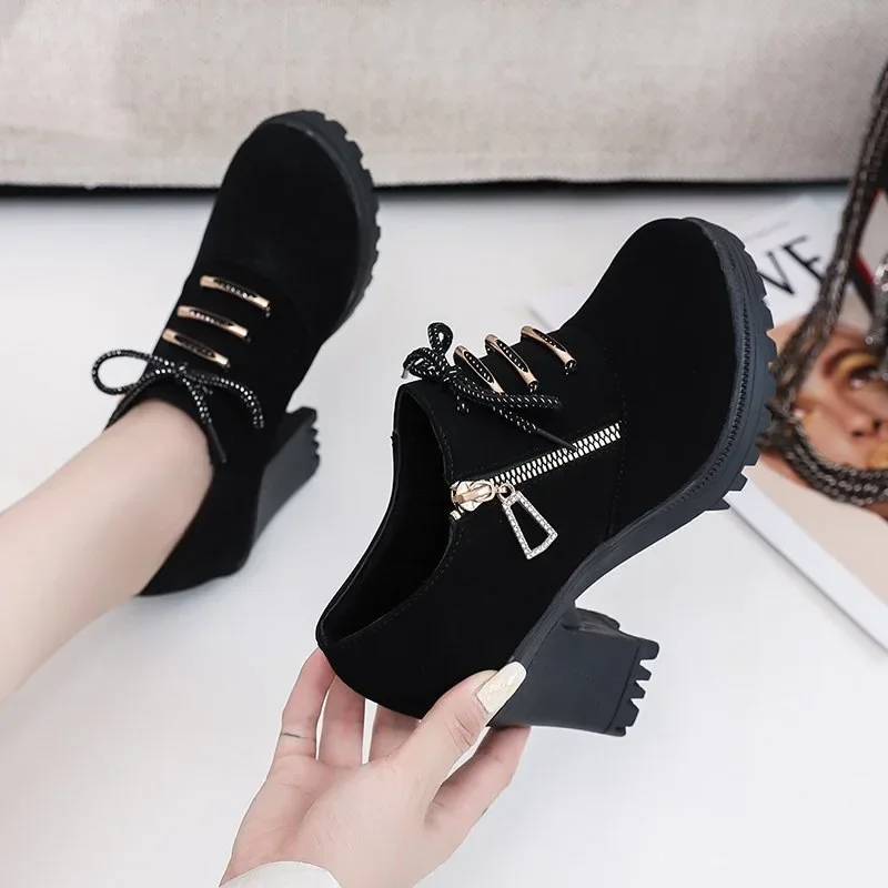 Women's Retro High Heel Ankle Boots New Square Heel Woman High Boots Female Round Toe Side Zipper Platform Short Booties