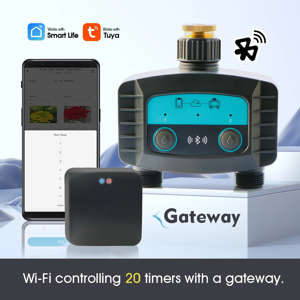 Tuya WiFi/Bluetooth-compatible 2-Way Water Timer Smart Solenoid Valve for Home Garden Wireless Phone Remote Watering Controller 5