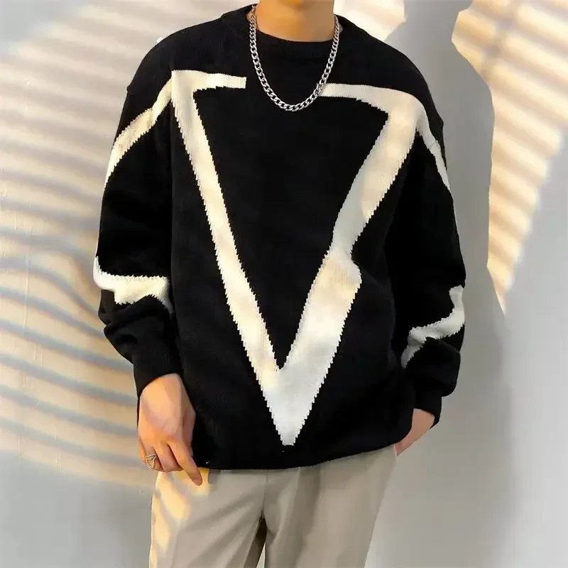 Oversize Knit Sweater Men Korean Style Design Round Neck Casual Loose Pullover Autumn Winter 2024 Fashion Knit Top Men's Clothes