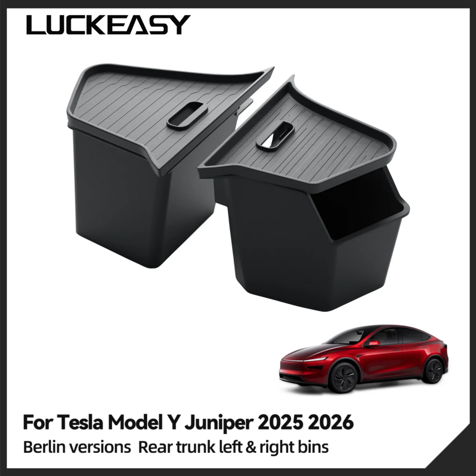 LUCKEASY Berlin Version for Tesla Model Y Juniper 2025 2026 Rear Trunk Storage Box Organizing Tidying Car Case Accessories TPE