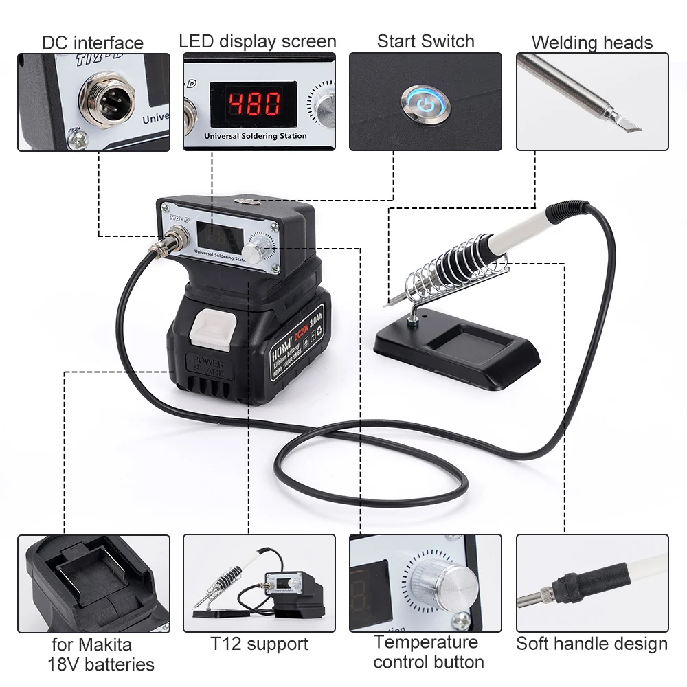 Hormy T12 Wireless Resistance Welder Station Digital Display Welding Soldering Iron IC Repair Solder Tool For Makita 18V Battery