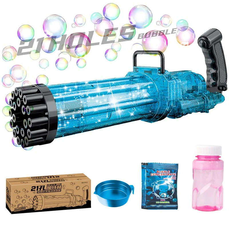 Bubble Gun 21 Holes Soap Bubbles Machine Gun Phantom lighting Gatling Semi Automatic Children