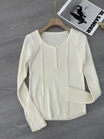 Women's Clothing Fashion All-match Solid Knit Pullovers Spring Summer Elegant Square Collar Chic Button Sweater Lady Vintage Top - Image 6