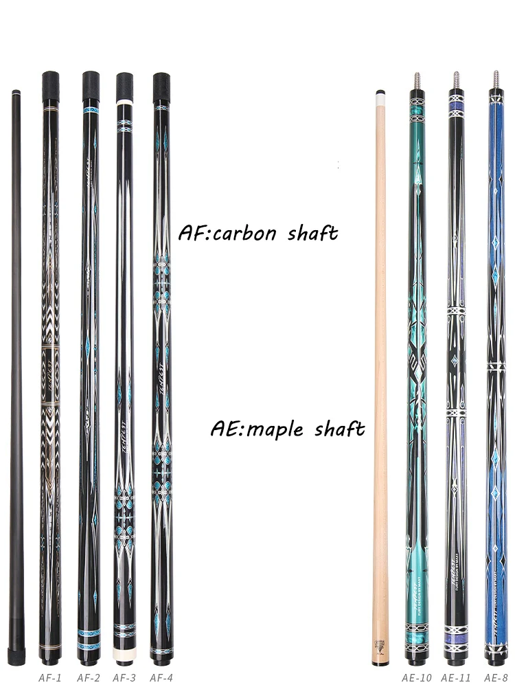 FURY-AF Professional Six/Eight/Nine-Ball Billiard Cue Pool Stick Maple/Carbon Fiber Shaft 1/2 Split 12.5mm 147cm With Extender