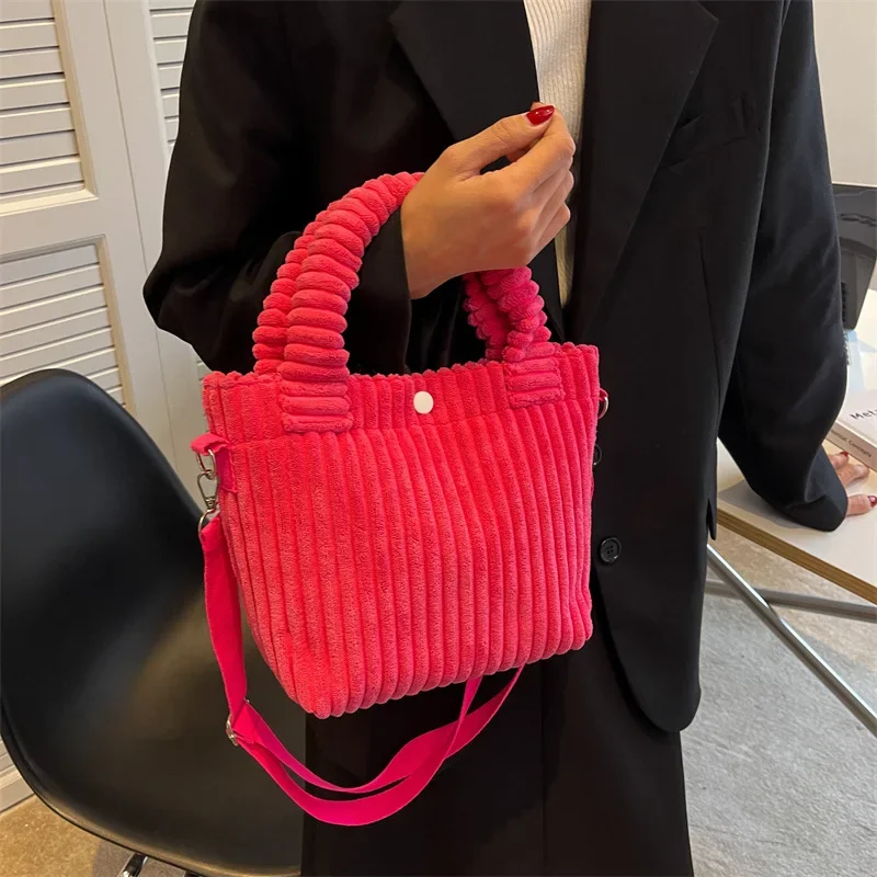 

Fashion Corduroy Women's Bag 2023 Trend New Handbags Niche Versatile Bucket Shoulder Bags Female Nylon Button Crossbody Bags