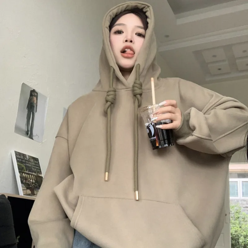 

Women's Hoodies Casual Sweatshirt Fashion Pullover Harajuku Elegant Solid Color Long Sleeve Chic Clothing Hooded Top New