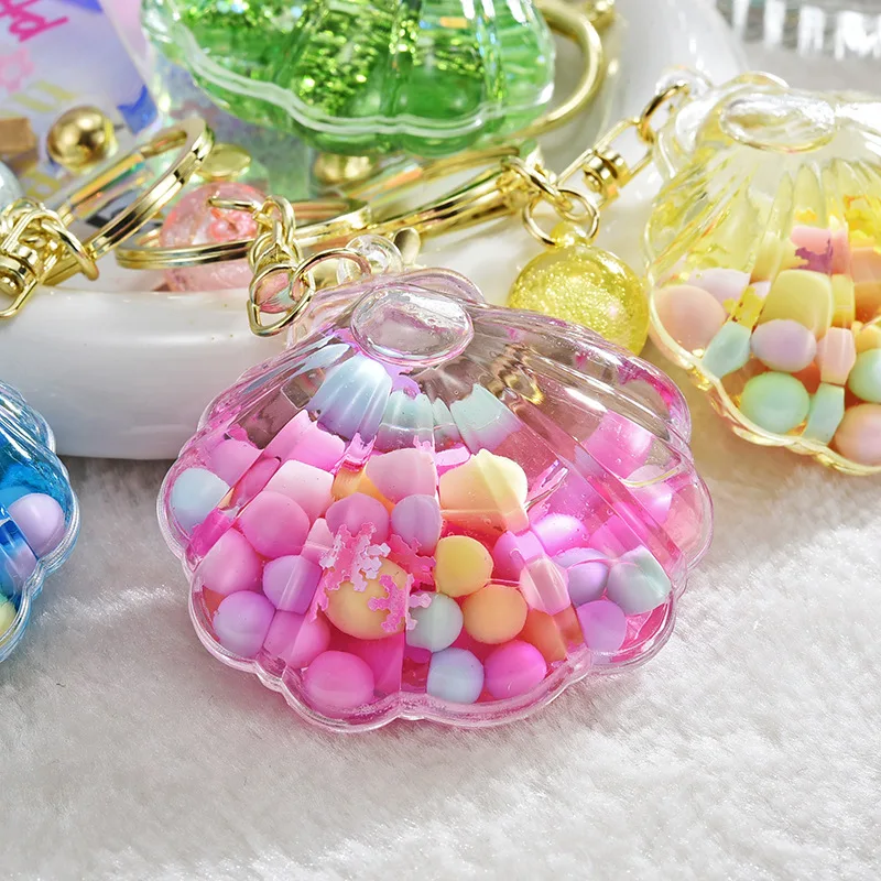 Kreative Bunte Perle Shell Keychain Fashion Flüssige Treibsand Acryl  Schlüsselring Frauen Mädchen Tasche Anhänger Schlüssel Halter Zubehör -  AliExpress