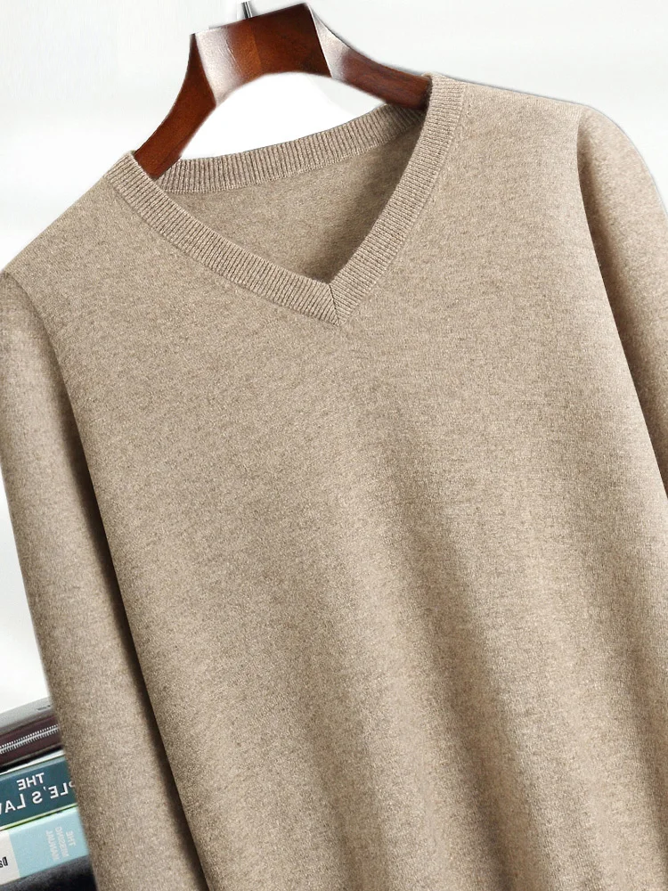 Yoyoselect High Quality Autumn Winter Men Cashmere Sweater V-neck Smart Casual Pullover 100% Cashmere Knitwear Luxury Soft Tops 5