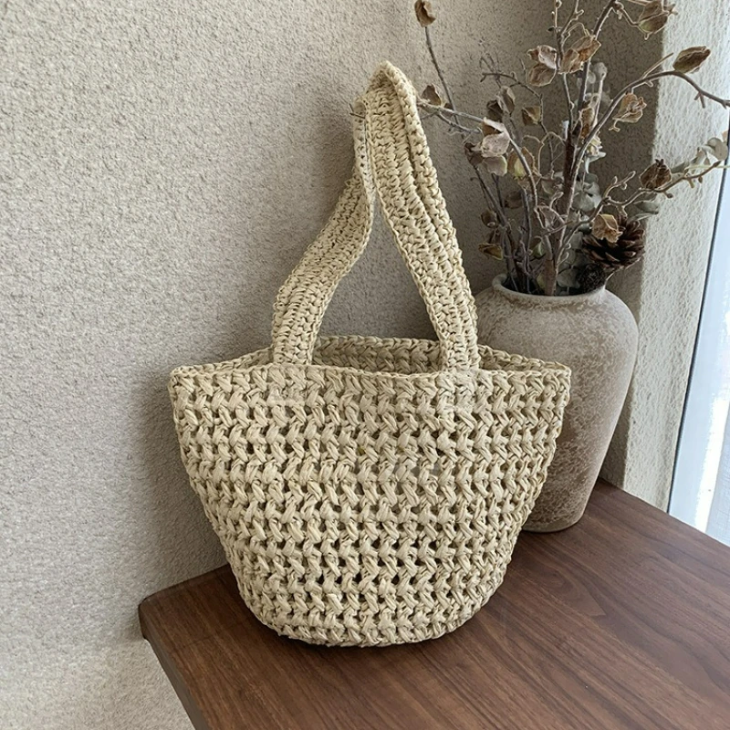 Borsa a mano grande in stile bohémien alla moda, tessuta a mano, leggera e versatile, da donna, per pendolari, a tracolla, a cestino - immagine 5