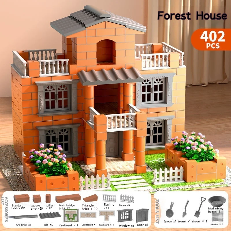 Mini DIY Abricklayer Buildsahouse Cottage Building Villa Simulation Mini Brick Assembly Block Children House Building Toy Gift 6