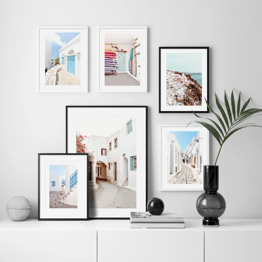 

Mediterranean City Landscape Street Houses Surf Wall Art Print Canvas Painting Nordic Poster Wall Pictures For Living Room Decor