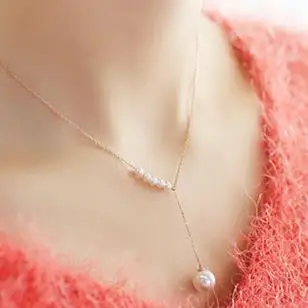 

C014 Korean Accessories Women's Pearl Pendant Necklace Sweet Y-shaped Simple Temperament Short Collarbone Chain Necklace