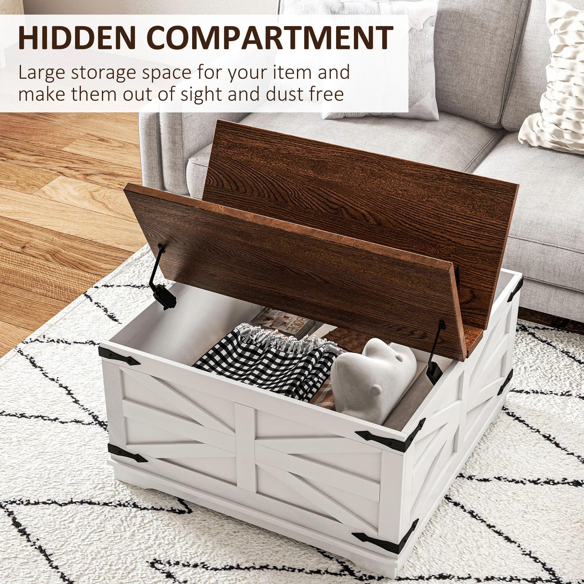 Homcom Coffee Table with Flip Top Hidden Storage, Square Center Table White 2