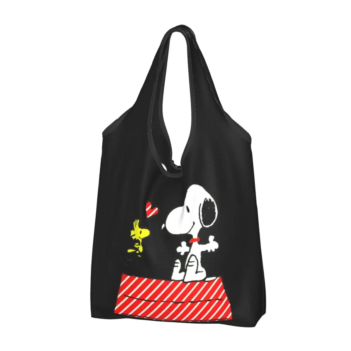 thumbnail image 1 of Bolsa de compras personalizada con paisaje de Van Gogh, Snoopy y Charlie Brown, para mujer, portátil, de gran capacidad, para comestibles, con diseño de cacahuetes, 1 of 5
