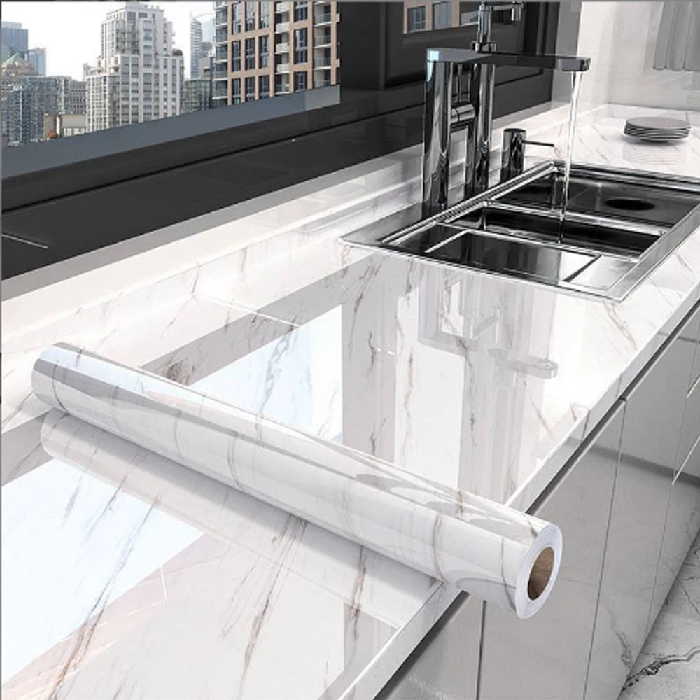 40 ซม.หินอ่อน Self-กาววอลล์เปเปอร์ตู้ครัวเตาเคาน์เตอร์กระดาษ PVC กันน้ํา Renovation กระเบื้องสติ๊กเกอร์ติดผนัง 1