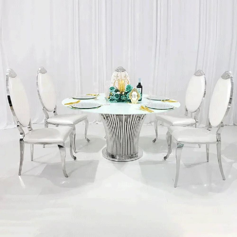 

Foshan wedding supplies silver stainless steel round dining table for sale wedding event table