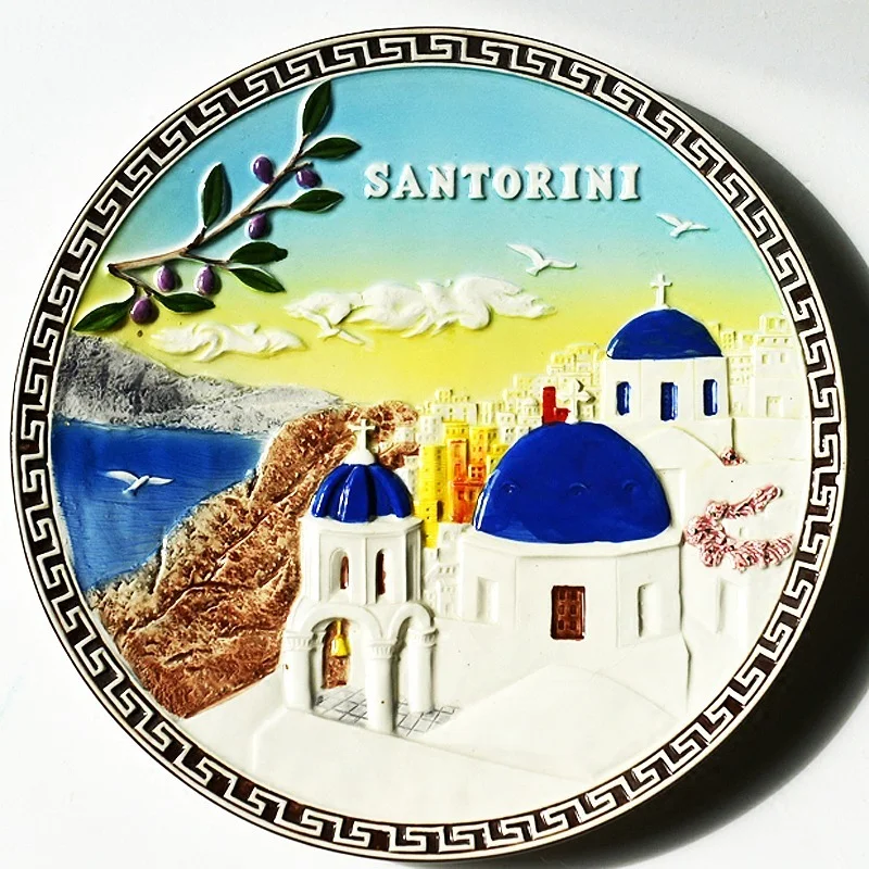 15CM Italian Sicilian Village Aegean Greek creative disk Background Decoration Display Hand-painted ceramic disctourist souvenir 4