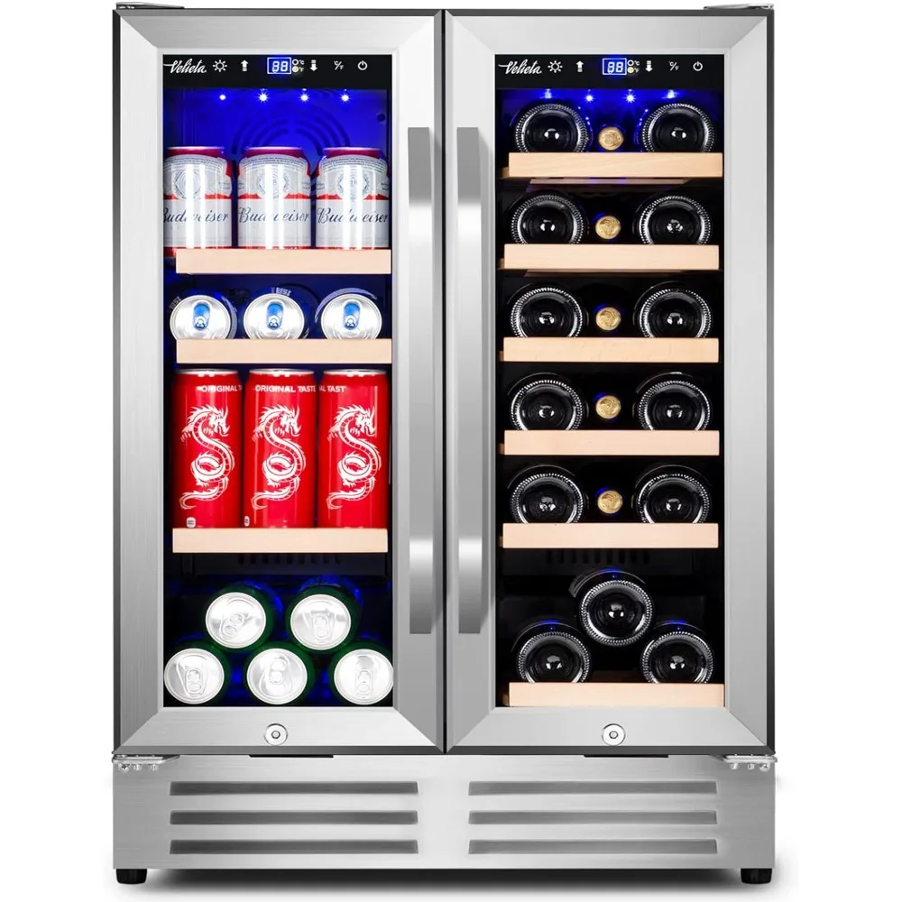 

Velieta Wine and Beverage Refrigerator,24 Inch Dual Zone Fridge with Glass Door,Built-In Cooler with Powerful Quite Cool System