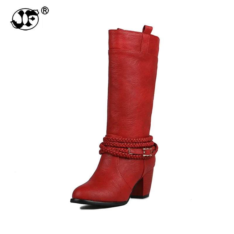 

Big Size Women Cool Motorcycle Boots Fashion Chunky Heels Slip On Autumn Winter Shoes Half-Knee Boots 889