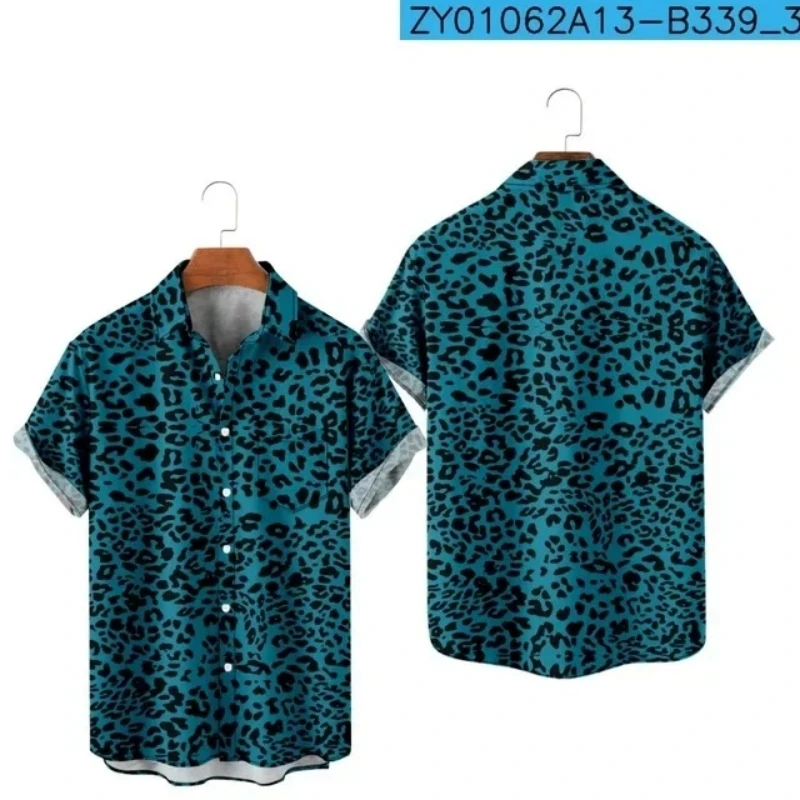 Men's Hawaiian T-Shirt Y2K Hombre Fashion Shirt Hawaiian Leopard Print 3D Print Cozy Casual Short Sleeve Beach Oversized Clothes