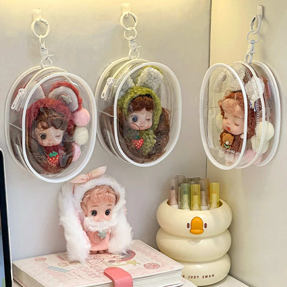 Clear Doll Outdoor Bag Mini Plush Dolls Storage Pouch For 15cm Plushy Doll Anime Cartoon Nendroid Toy Organzier storage bag toy storage case doll bag