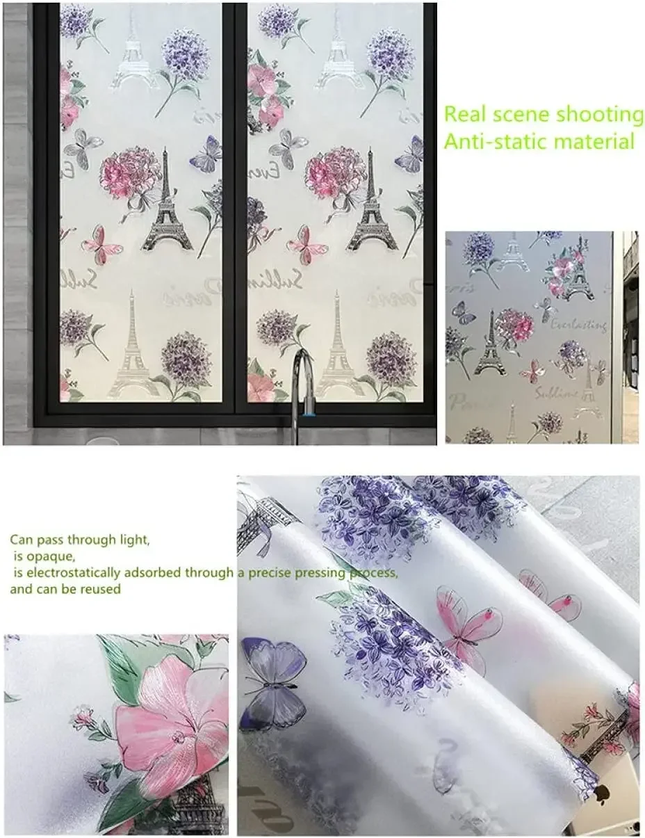 Pastoral American Window Film 3D Sunscreen Blackout Glass Stickers Balcony Bathroom Privacy Decorative Static Film