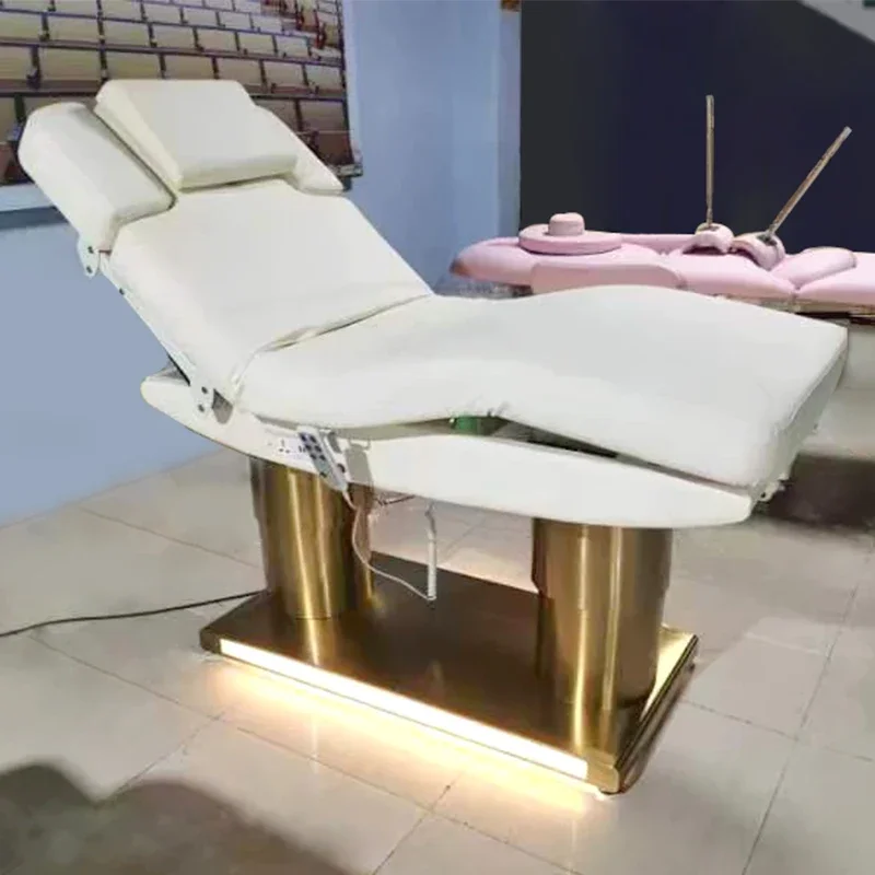 Luxury Gold 4 Motor Esthetician Massage Table Heating Full Body Lash Bed LED Light Electric Spa Bed Electric Massage Bed