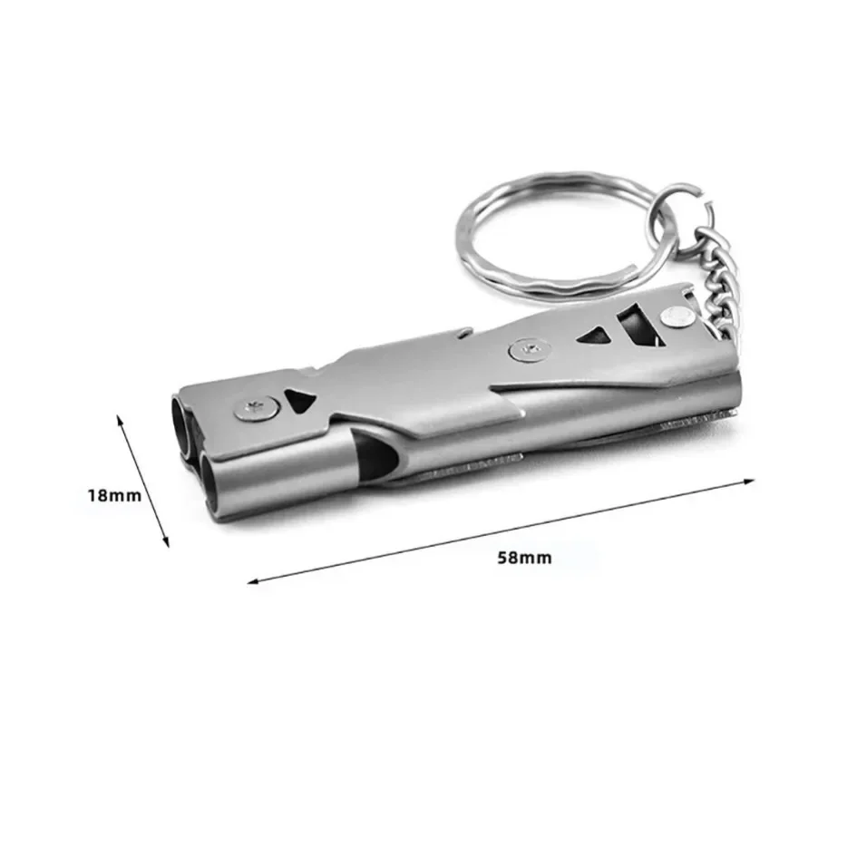 Survival Whistle Keychain High Decibel Emergency Stainless Steel Double Pipe Camping Hiking Whistle Multifunction Tools whistle keychain,survival whistle,metal whistle