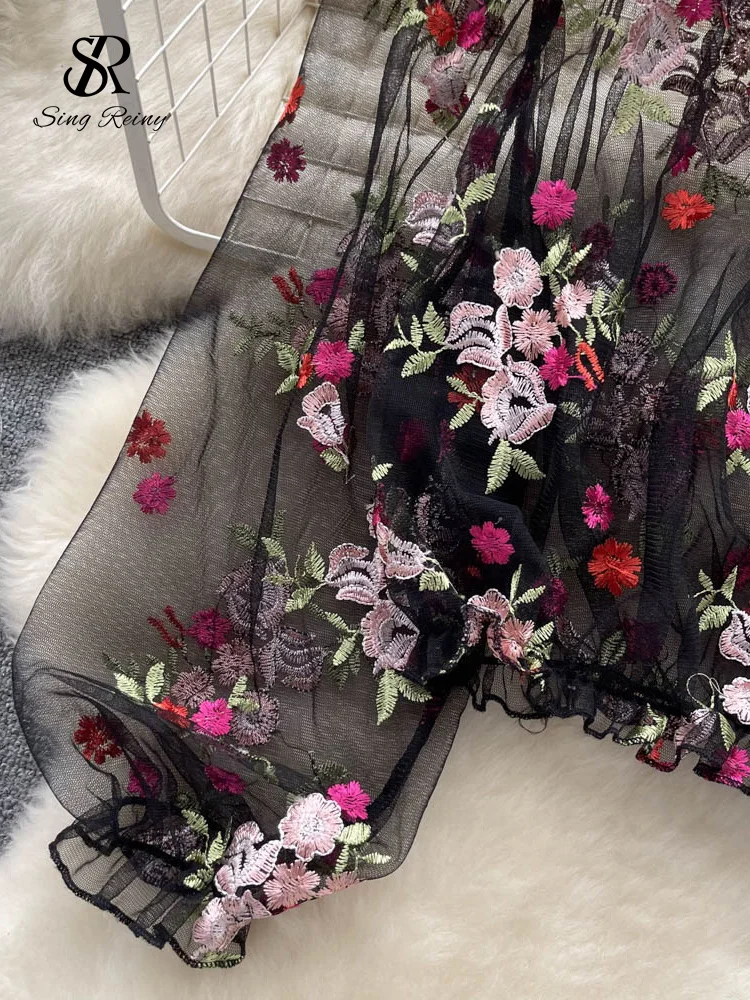 Bordado Blusa Transparente De Flores Flores Bordadas Blusas