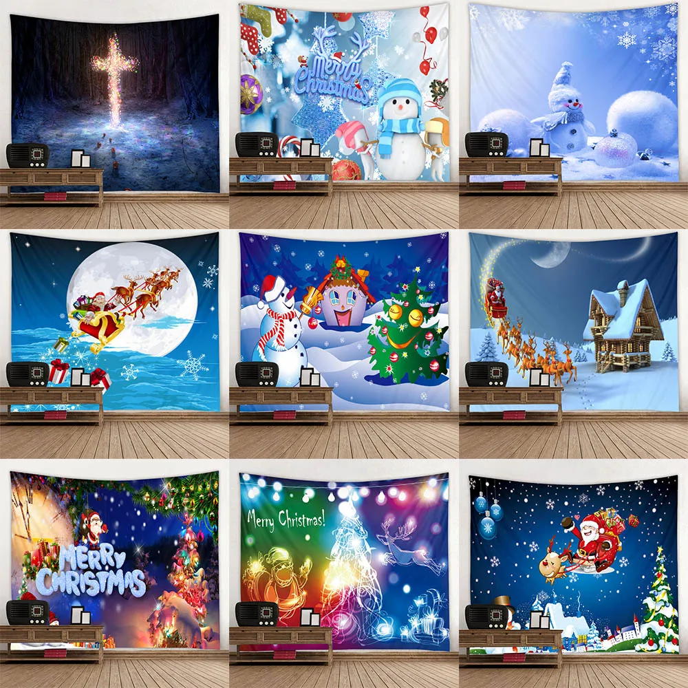 

Рождественские украшения с Санта-Клаусом, гобелен с принтом для дома, гостиной, кровати, фоновая ткань для украшения стен