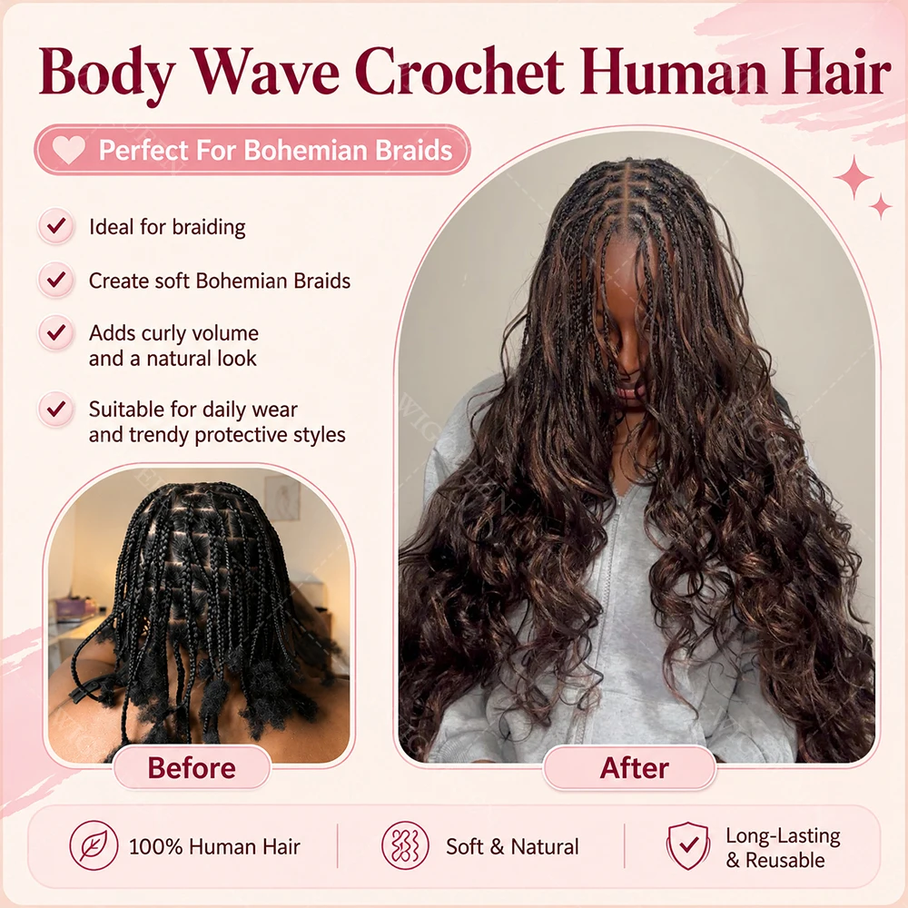 #4 Dark Brown Feather Crochet Human Hair 15A Pre Looped Miracle Knots Crochet Remy Hair Body Wave Crochet Braid 100% 1Human Hair 6