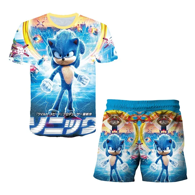 thumbnail image 1 of Conjunto de pijama de Sonic The Hedgehog para niños, traje de baño de anime para niños, ropa de dormir con estampado 3D de dibujos animados para el hogar, traje de playa de cosplay kawaii para niños, 1 of 5
